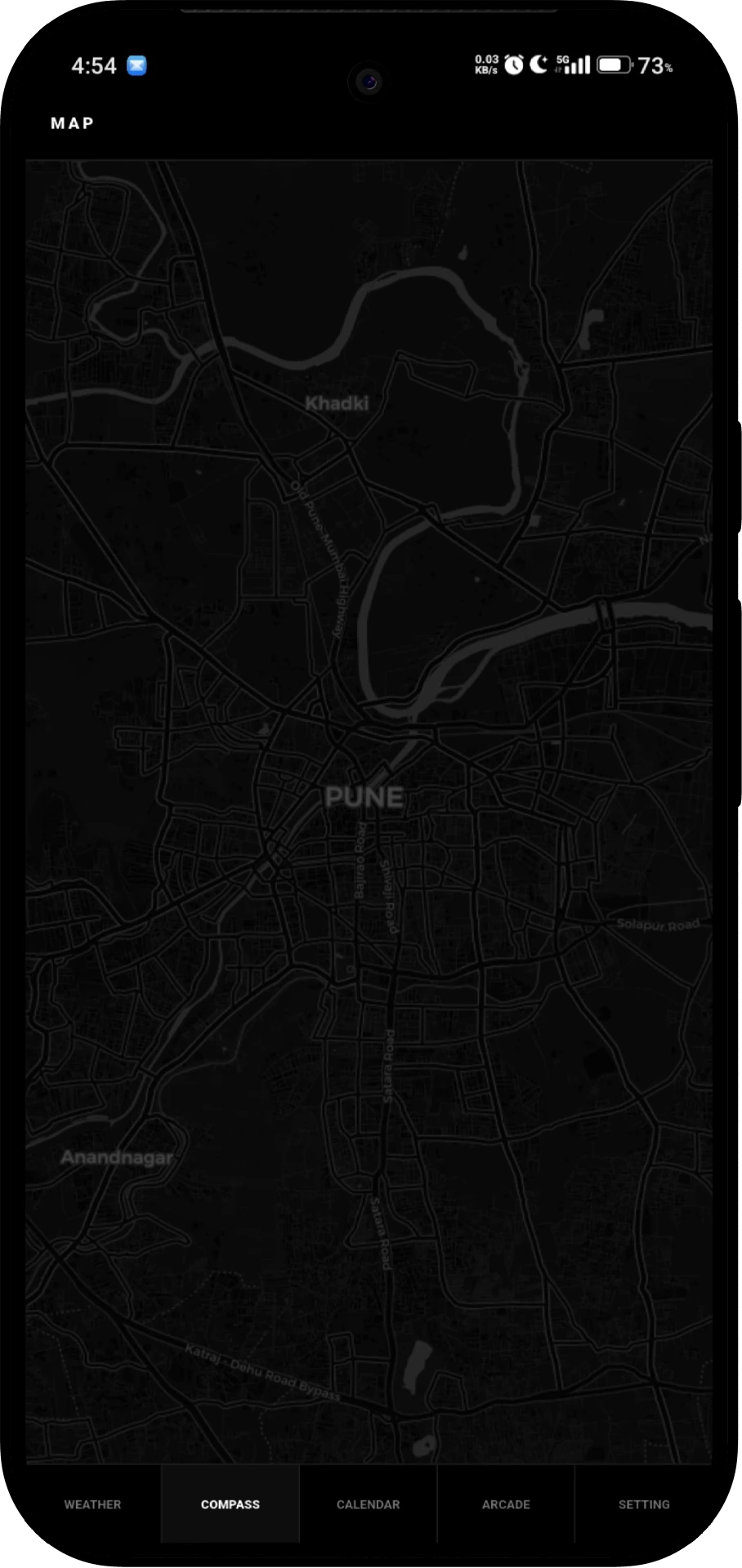 Map screen in dark mode