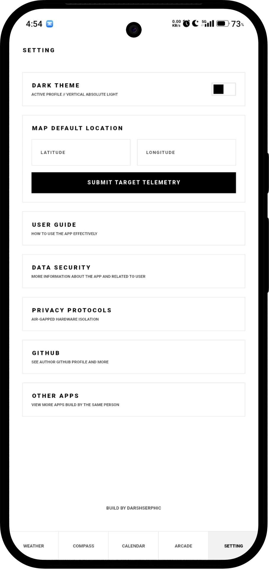 Settings screen in light mode