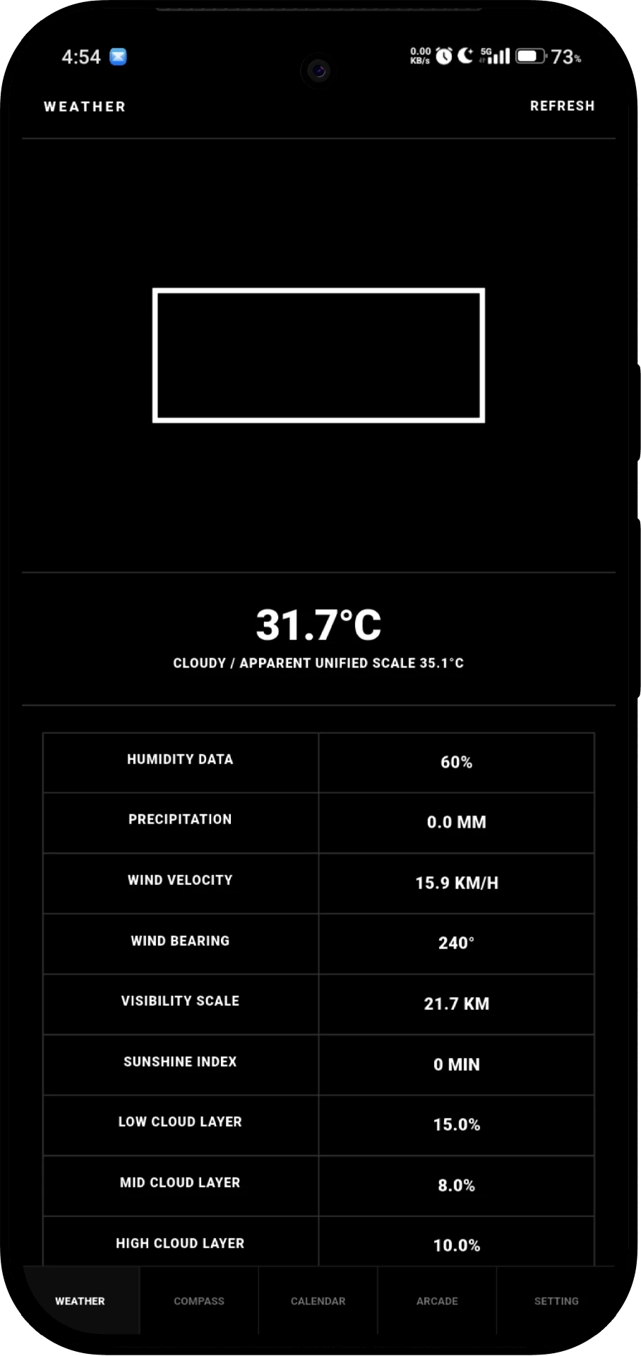 Weather screen in dark mode